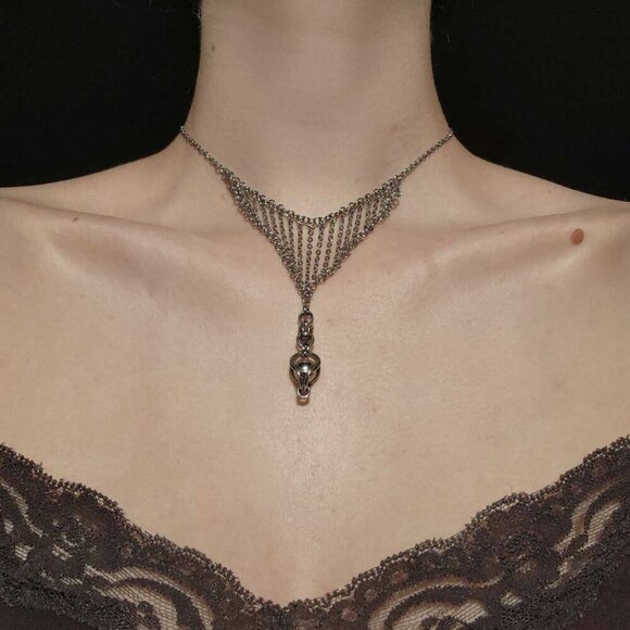 Vintage Antique Art Deco style silver chain rosary necklace - Picture 3 of 9